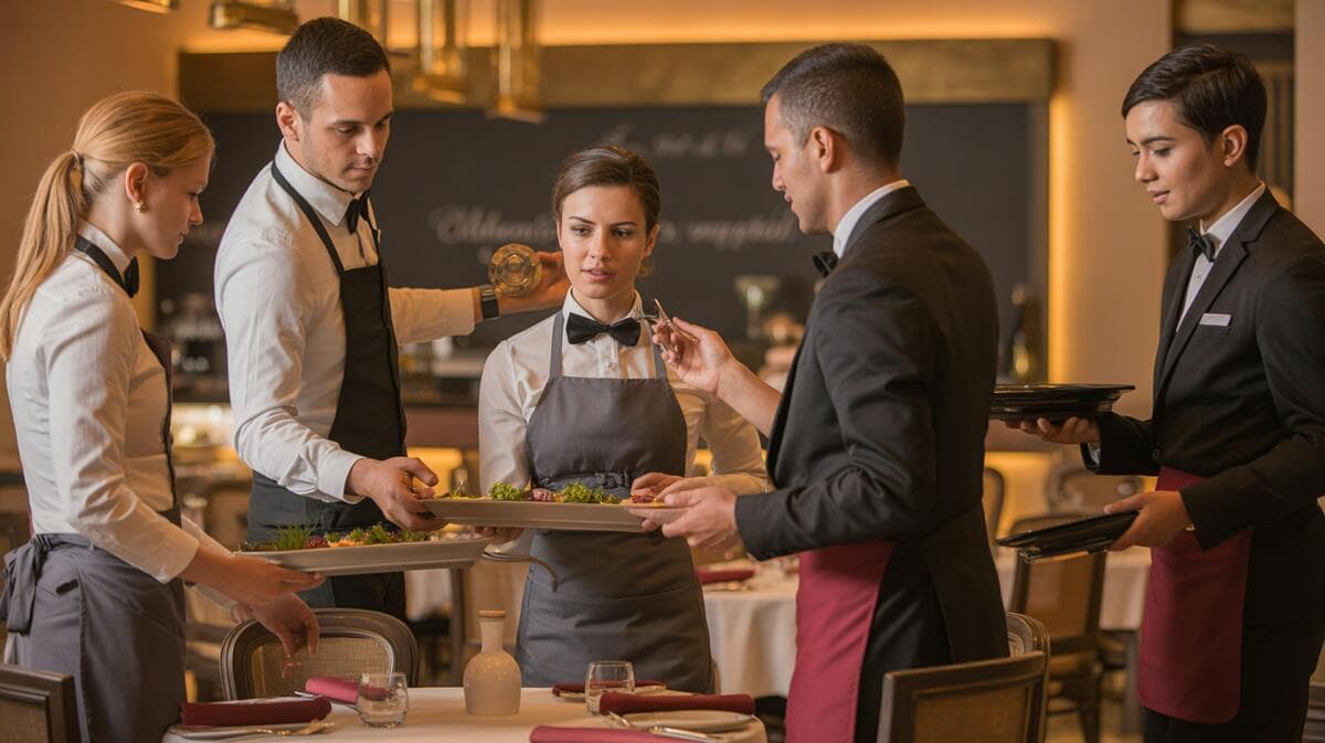 Behind The Curtain 16x9 Blog Feature Image Restaurant team collaboration behind the scenes at House of Legends with servers, kitchen staff, and management preparing for evening service