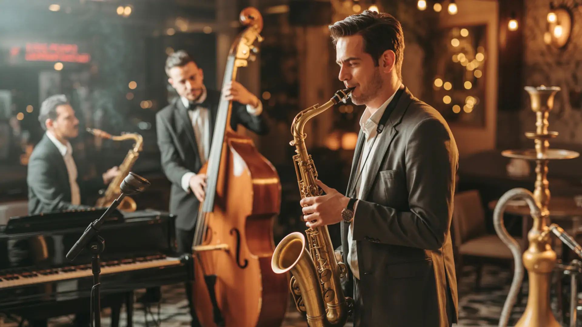 Events Hero Jazz HD Event Photography Live jazz performance at House of Legends with intimate golden stage lighting