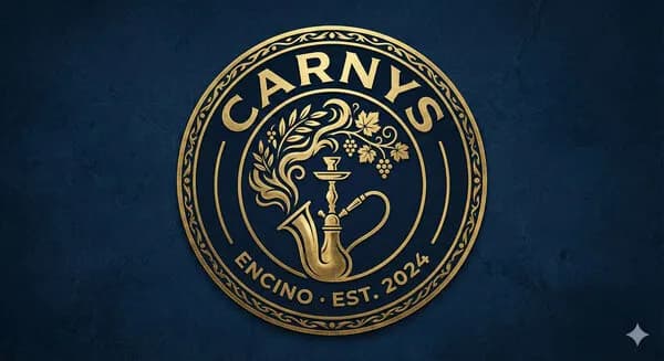 House of Legends Brand Logo House of Legends logo featuring hookah and saxophone emblem - Mediterranean restaurant and hookah lounge in Encino