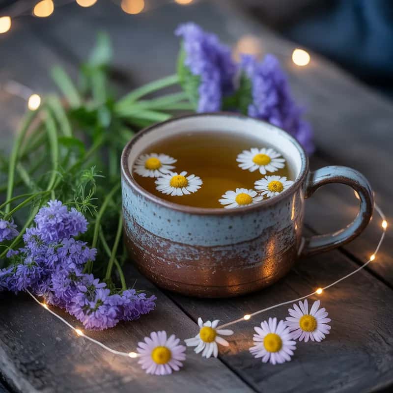 Botanical Valerian Tea Menu Image Valerian Low-Dose Tea - Gentle valerian root infusion with chamomile and honey.