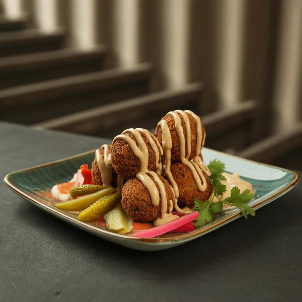 Falafel Menu Image Falafel Plate - Crispy herb falafel, tahini, pickled turnips
