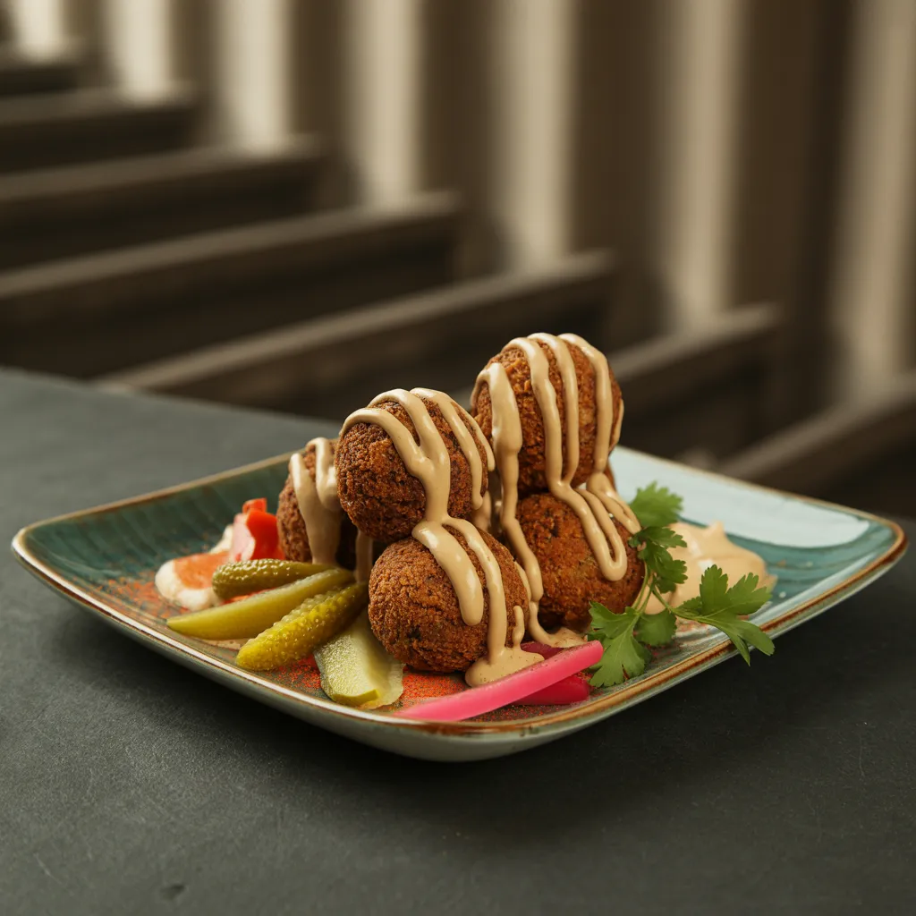 Falafel Menu Image Falafel served at House of Legends Mediterranean restaurant in Encino, featuring Persian and Middle Eastern flavors