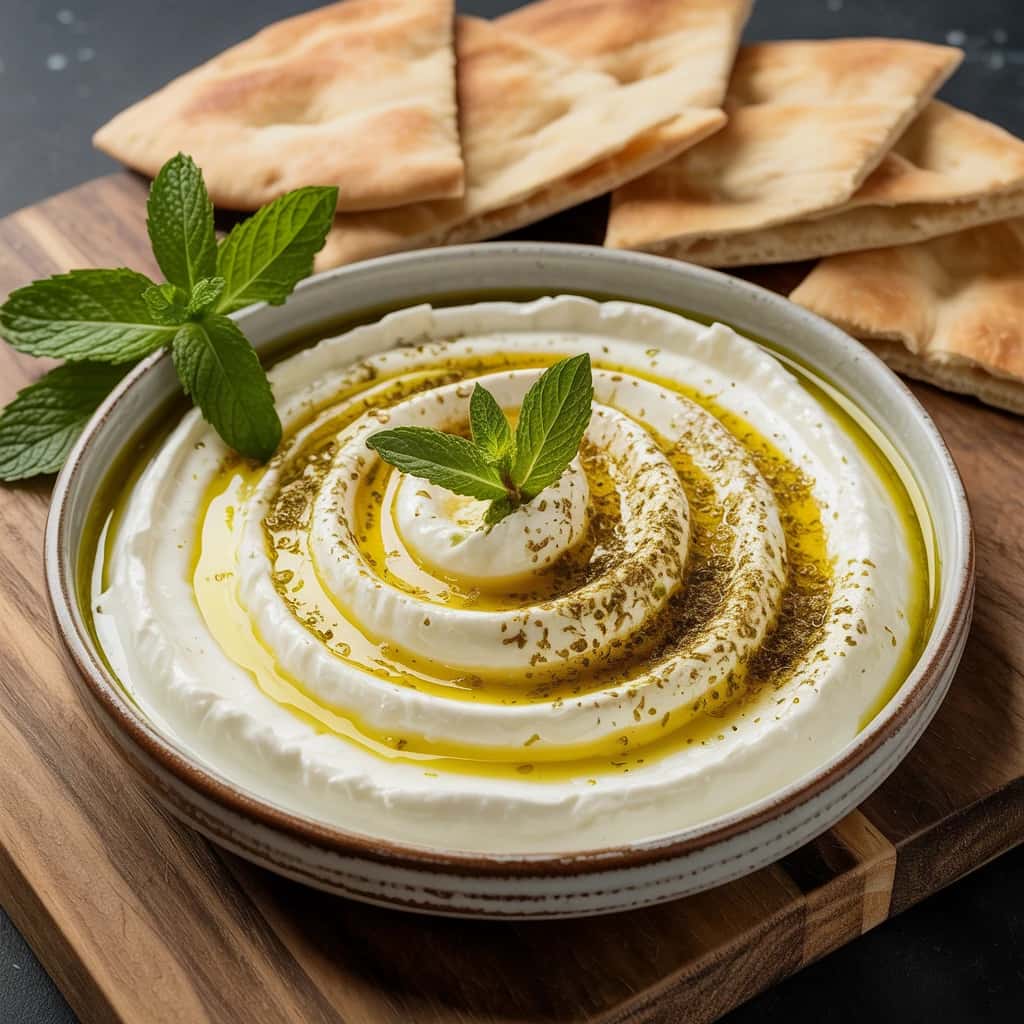 Labneh Menu Image Labneh - Strained yogurt, za'atar, olive oil, fresh herbs