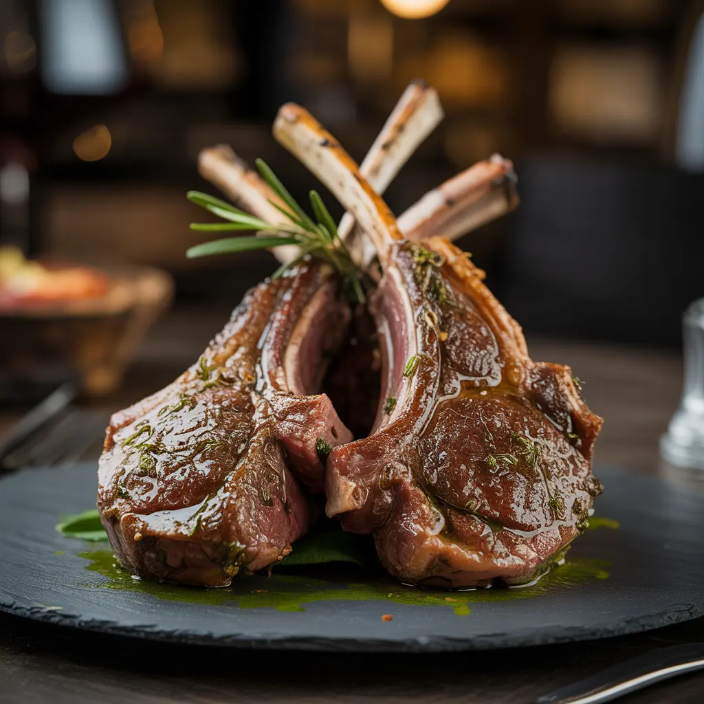 Lamb Chops Menu Image Red Wines with Grilled Meats - Bold pairings for lamb, beef, and mixed grills - wine pairing guide at House of Legends Mediterranean restaurant