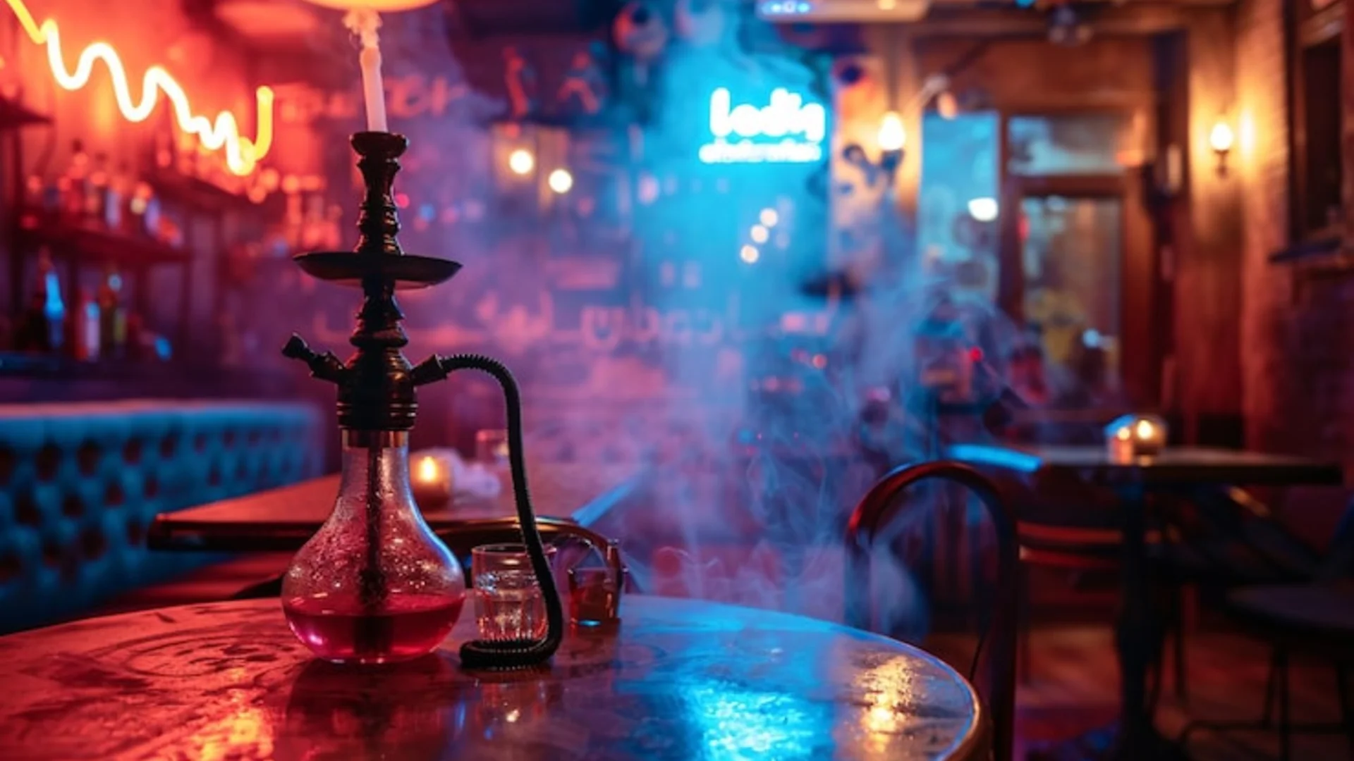 Ultimate Hookah Flavor Pairing Guide Blog Feature Image Premium hookah setup with colorful shisha flavors and smoke in warm amber lighting at House of Legends hookah lounge in Encino